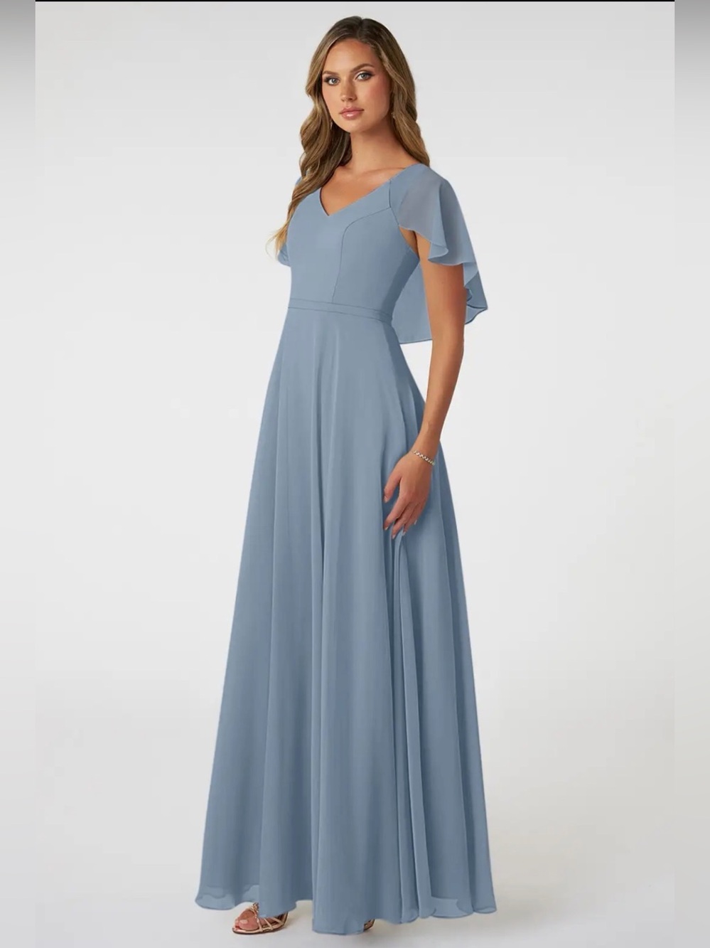 Azazie Women’s Size C 4 Jamie Dusty Blue Chiffon Bridesmaid Dress Gown